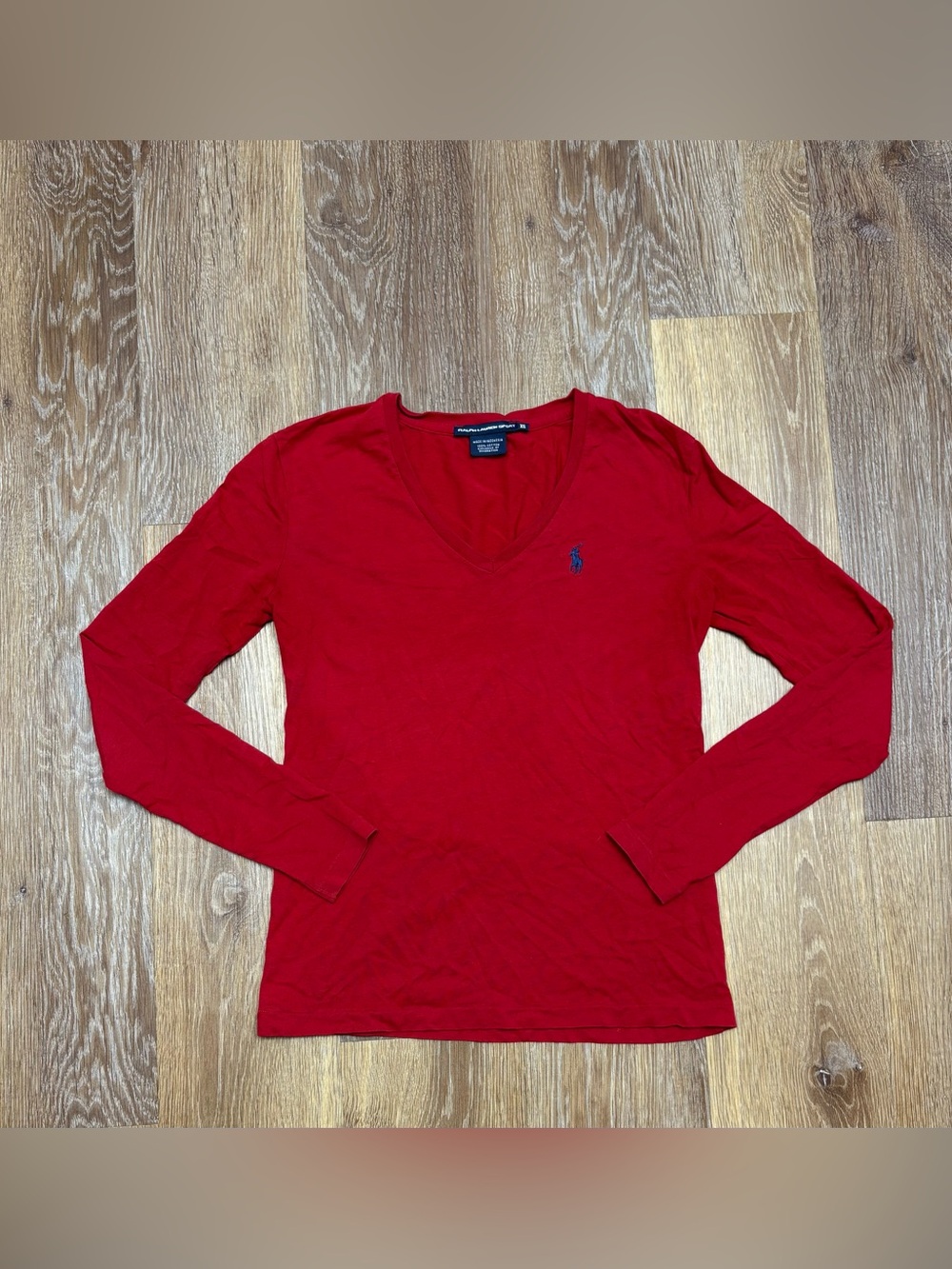 Ralph Lauren Red V-Neck Long Sleeve Tee